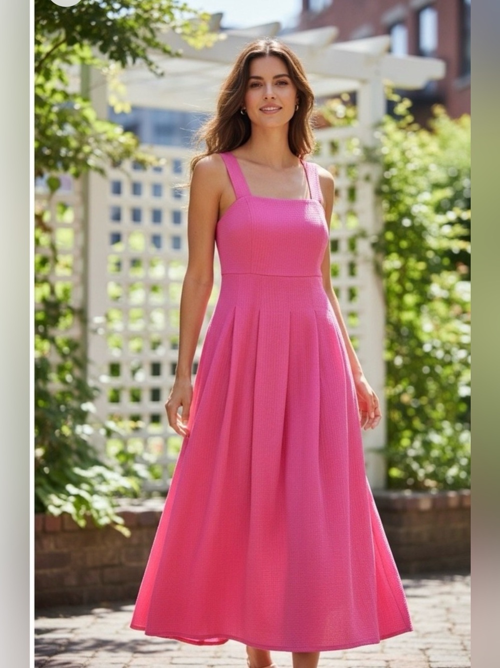 Boden Barbie core Pink Sleeveless Flowy Maxi Dress Square Neck Pleated Skirt Sz6
